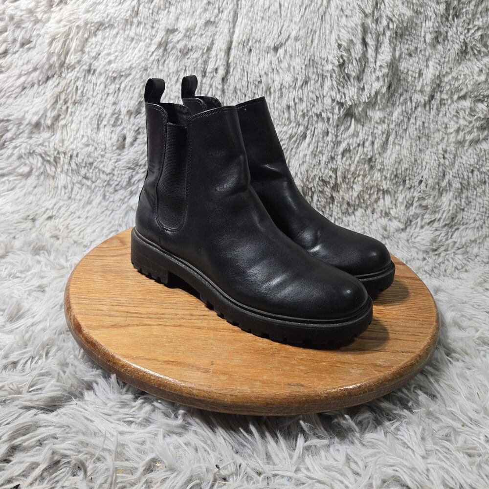 Divided H&M Retro Grunge Biker Black Leather Combat Boots Womens Size 7M EU 37